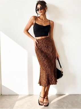 Hyped Unicorn Leopard Animal Print Satin Midi Skirt